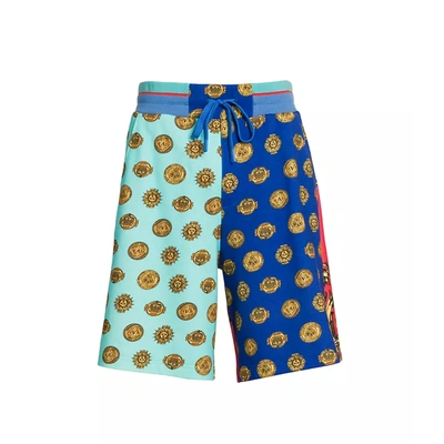 Versace Jeans Couture Baroque-print Colour-block Shorts In Blue