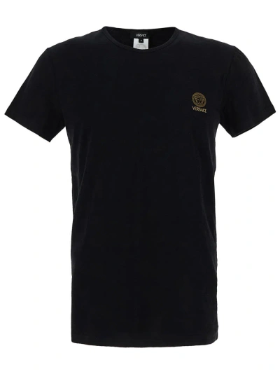 Versace Logo Organic Cotton T-shirt In Black
