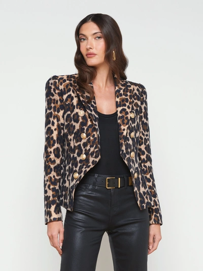 L Agence Bethany Structured Jacquard Leopard Blazer In Cashew Multi Leopard Jacquard