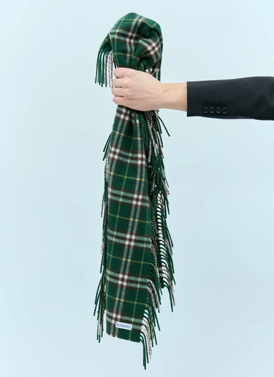 Burberry Men Check Cashmere Fringed Scarf In Green