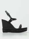 Christian Louboutin Pyraclou 110 Studded Velvet And Leather Wedge Sandals In Black