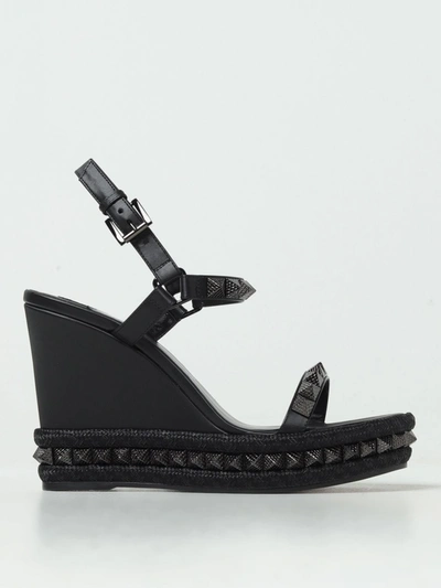 Christian Louboutin Pyraclou 110 Studded Velvet And Leather Wedge Sandals In Black