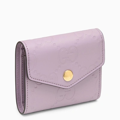 Gucci Tri-fold Lavender Leather Wallet Women In Purple