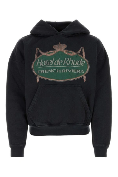 Rhude Riviera Printed Hooded Cotton Sweatshirt In Black