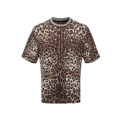 Dolce & Gabbana Leopard Print T-shirt In Brown