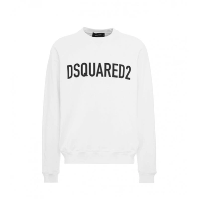 Dsquared2 Ribbed Crew-neck Cotton Sweatshirt With Long Sleeves In White