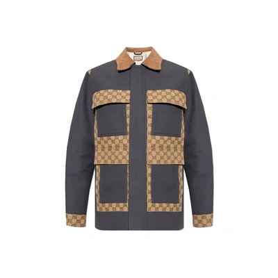 Gucci Gg Supreme Cotton-canvas Jacket In Dark Grey,beige
