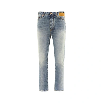 Palm Angels Logo Patch Straight Leg Jeans In Blue