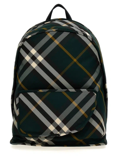 Burberry Shield Checkered Woven Zipped Backpack In Multi