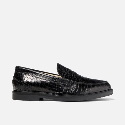 Duke & Dexter Mens Black Wilde Croc Leather Penny Loafers In Black Croc