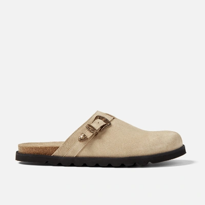 Duke & Dexter Winston Buckle-embellished Leather Mules In Beige