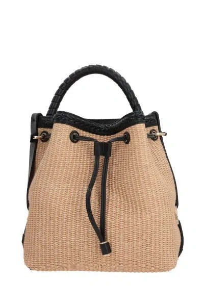 Chloé Marcie Leather-trimmed Raffia Bucket Bag In Beige