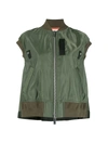 Sacai Sleeveless Nylon Zip-up Jacket In Green