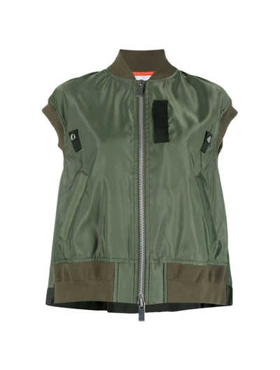 Sacai Nylon Twill Waistcoat In Green