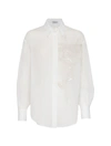 Brunello Cucinelli Elegant White Cotton Knit Shirt With Dazzling Magnolia Embroidery For Women In White