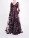 MARCHESA FLORAL FOILED ORGANZA GOWN