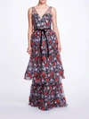 MARCHESA TIERED EMBROIDERED FLORAL GOWN