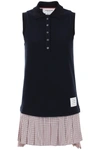 THOM BROWNE THOM BROWNE MINI POLO-STYLE DRESS WITH PLEATED BOTTOM.