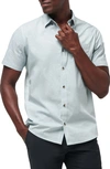 Travis Mathew Across The Pond Geo Print Short Sleeve Stretch Button-up Shirt In Heather Arona