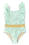SHADE CRITTERS SHADE CRITTERS KIDS' FOIL DOT RUFFLE ONE-PIECE SWIMSUIT