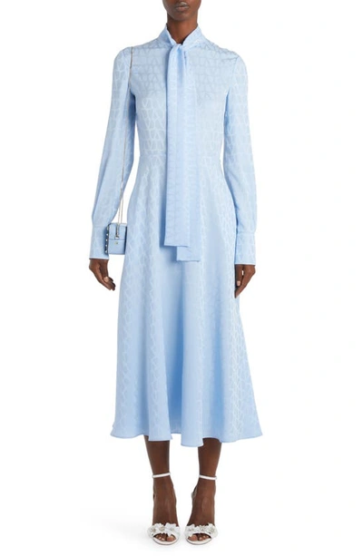 Valentino Toile Iconographe Silk Dress In Light Blue