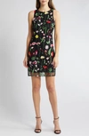 Sam Edelman Embroidered Sleeveless Sheath Dress In Black Multi