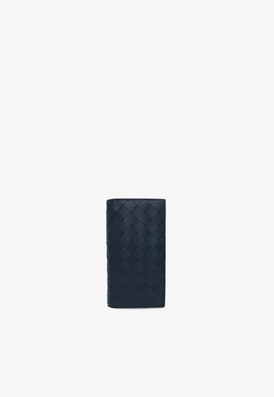 Bottega Veneta Bi-fold Slim Intrecciato Leather Long Wallet In Deep Blue