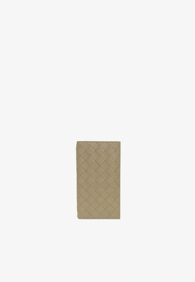 Bottega Veneta Bi-fold Slim Intrecciato Leather Long Wallet In Travertine
