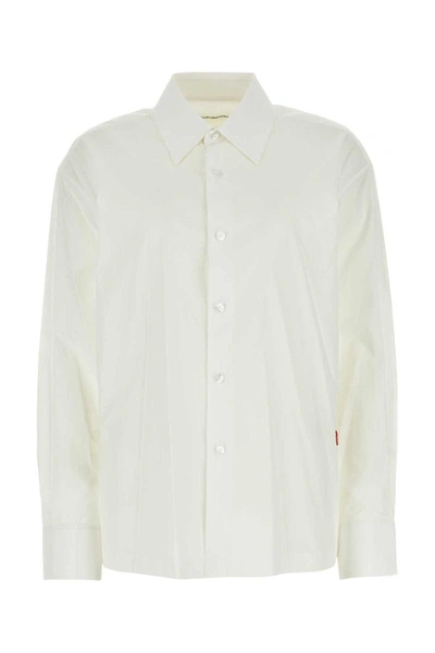 Alexander Wang T T By Alexander Wang Cotton Shirt With Classic Collar And Minimalist Logo In White
