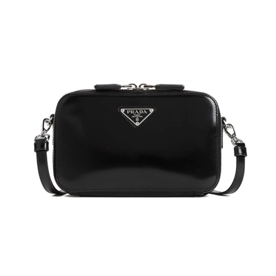 Prada Small Brique Brushed Crossbody Bag In Nero