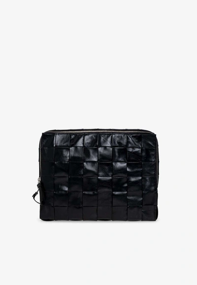 Bottega Veneta Cassette Intreccio Leather Pouch Bag In Black