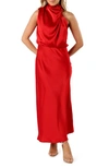 Petal And Pup Anabelle Halter Neck Maxi Dress In Red