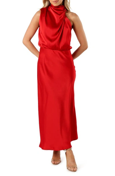 Petal And Pup Anabelle Halter Neck Maxi Dress In Red