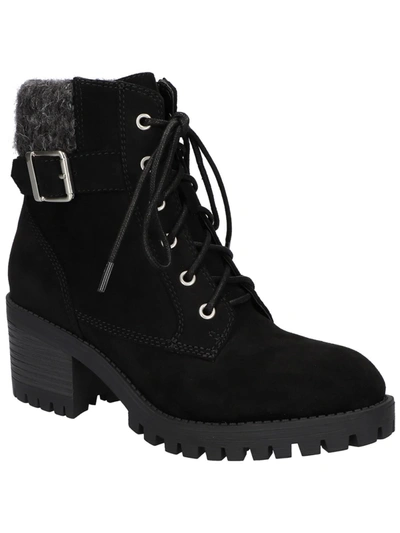 Bella Vita Ethel Womens Pull On Faux Leather Combat & Lace-up Boots In Black