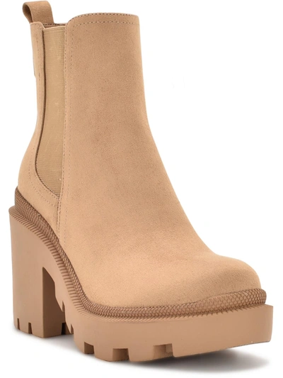 Nine West Forme Womens Faux Suede Lugged Sole Chelsea Boots In Beige