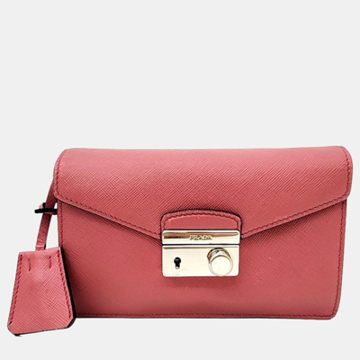 Pre-owned Prada Saffiano Lux Mini Crossbody Bag In Pink