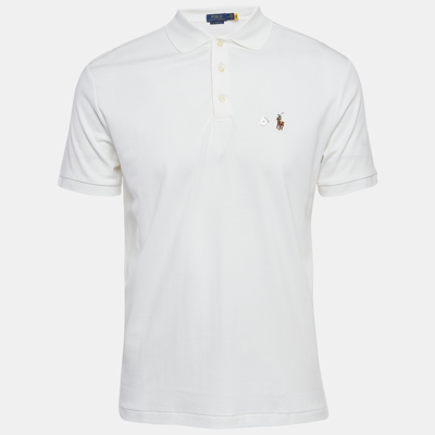 Pre-owned Polo Ralph Lauren White Logo Embroidered Cotton Polo T-shirt M