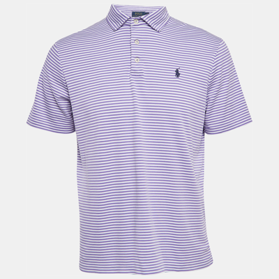 Pre-owned Polo Ralph Lauren Purple Striped Cotton Polo Classic Fit T-shirt M