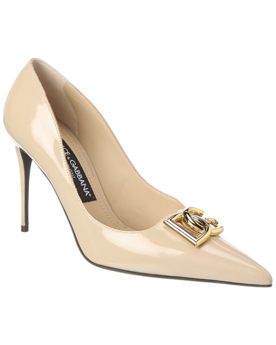 Dolce & Gabbana Dg Logo Leather Pump In Beige