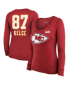 Majestic Threads Travis Kelce Red Kansas City Chiefs Super Bowl Lviii Scoop Name & Number Tri-blend In Red
