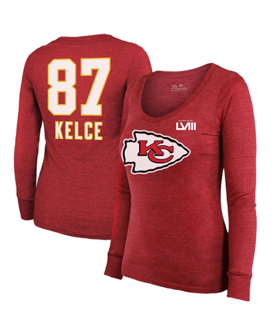 MAJESTIC WOMEN'S MAJESTIC THREADS TRAVIS KELCE RED KANSAS CITY CHIEFS SUPER BOWL LVIII SCOOP NAME AND NUMBER 