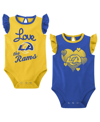 OUTERSTUFF BABY GIRLS ROYAL, GOLD LOS ANGELES RAMS SPREAD THE LOVE 2-PACK BODYSUIT SET