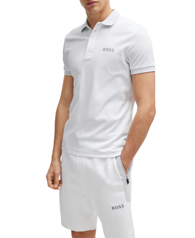 Hugo Boss Boss By  Men's Mesh Logo Slim-fit Polo Shirt In White