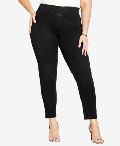 Avenue Plus Size Butter Denim Pull On Tall Length Jeans In Black