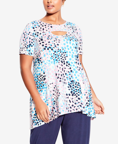 Avenue Plus Size Keyla Foil Round Neck Top In Pink Spotted