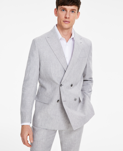 Tommy Hilfiger Men's Modern-fit Double-breasted Linen Suit Jacket In Light Grey