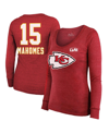 Majestic Women's Patrick Mahomes Red Kansas City Chiefs Super Bowl Lix Player Name Number Tri-blend Long Slee In Red