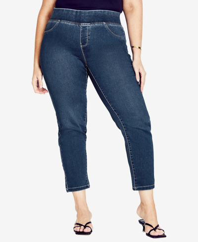 Avenue Plus Size Butter Denimâ Average Length Pull On Jeans In Mid Wash