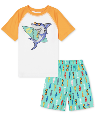 Laguna Kids' Little Boys Sharkboards 2-pc. Swim Top & Printed Swim Trunks Set In Cockatoo