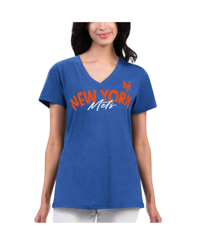 G-iii 4her By Carl Banks Women's  Royal Distressed New York Mets Key Move V-neck T-shirt